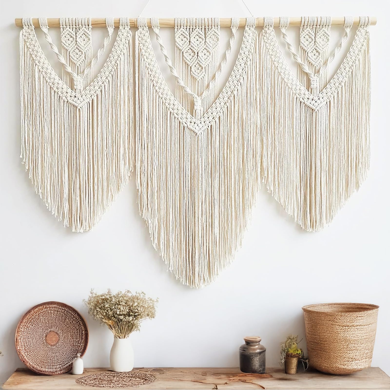 Hibisaws Macrame 110 cm (W) x 82 cm (H) Boho Tapestry, Large, Handwoven, Bedroom Wall Decoration, Balcony Decoration, Wall Decoration, Gift for Women