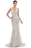 Ikerenwedding Women's V-Neck Sequins Sleeveless