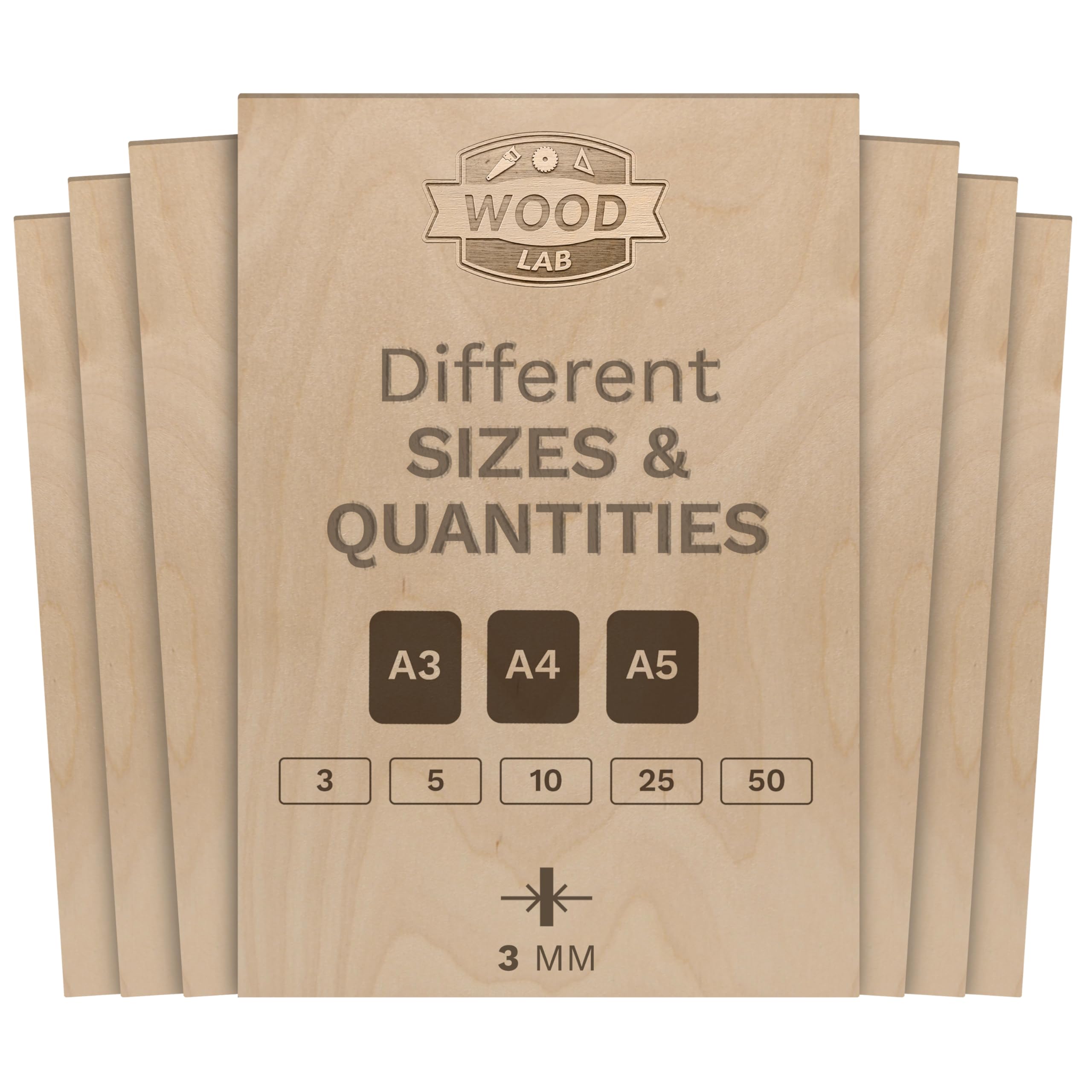 Wood Lab 5 x Birch Plywood Panels A4 3 mm (±0.5 mm) 30 x 21 cm A4 | Raw Wood Panels for Crafts, Pyrography, Fretwork, CNC, Laser, Decorative Wood, Decoupage, Engraving (5)
