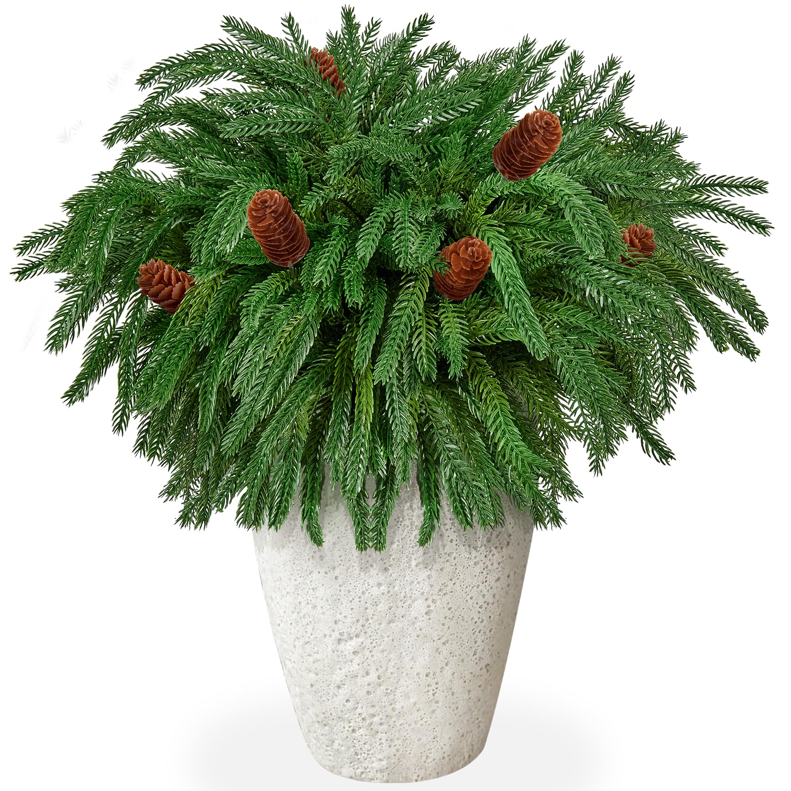 View 1 of 120Pcs Christmas Norfolk Pine Branches with Pine Cones,Realistic Norfolk Pine Stems Artificial Pine Branch Christmas Greenery Picks Needles Sprigs for Vase DIY Craft Xmas Wreath Garland Home Decor