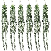 COMNICO 6PCS Artificial Hanging Plants Succulents Fake String of Pearls Greenery Plants Indoor Outdoor Wall Backdrop Decor for Home Garden Basket Planter Centerpiece Floral Arrangement