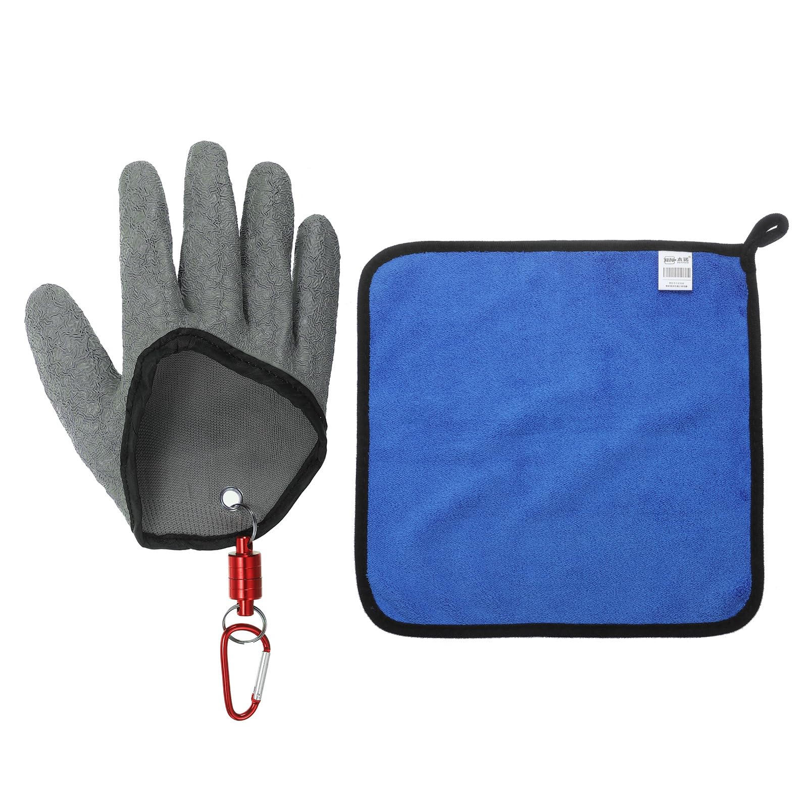 PATIKIL Fishing Gloves With Alloy Magnet Release Towel Fisherman Professional Catch Fish Gloves Non-Slip Puncture Resistant Glove for Handling Catching Cleaning, Grey(Right)
