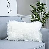 LIGICKY Decorative Lumbar Soft Faux Fur Throw Pillow Cover Luxury Series Rectangle Plush Pillow Case Cushion Cover for Couch Sofa Bed (12" x 20", White)