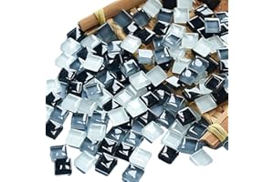 PINUO&KE Mosaic Tiles 225 Pieces / 200 g Pack of Crystal Glass Mosaic Mosaic Tile Supplies for Home Decoration, DIY Crafts, Plates, Picture Frames, Flowerpots – 1x1 cm Square Tiles (Grey Black White)
