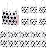 Sweetude 24 Pieces Soccer Gift Goodie Bags with Handles 8x8x3.15 Inch PVC White Soccer Theme Party Favor Clear Treat Bags Bulk for Sports Party Competition Team Birthday Gifts