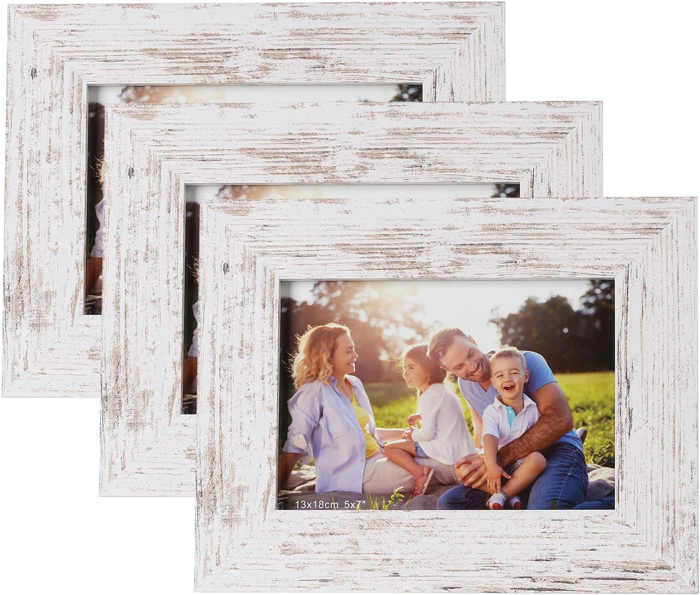 5x7'' MDF Photo Frames 3 Pack, SasaAccueil Vintage Rustic Picture Frame Set for Wall Mount Table Top Display Unique Durable