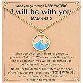Eryuor Strength Encouragement Gifts-When You Go Through Deep Waters Isaiah 43:2 Silver/Gold Mustard Seed Wave Necklace for Women Her