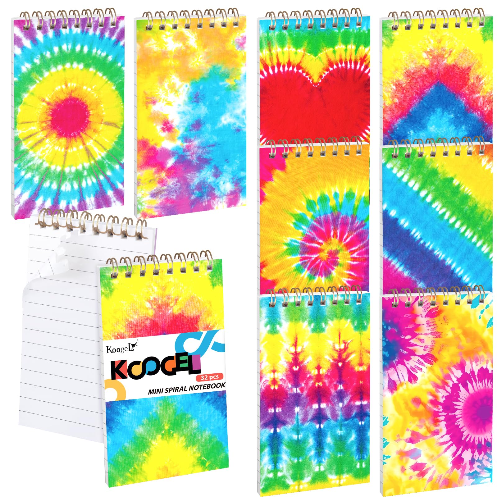 Koogel 32 Pack Mini Notebook, Small Spiral Notebook, 7.6x12.7cm Pocket Notepad, 20 Pages Each Ruled Memo Pads Bulk for Party Bag Fillers, School Office Supplies