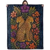 Leopard and Tropical Flowers Throw Blanket for Boys Girls Kids Adults, Cozy Wild Animal Theme Flannel Blankets Gifts for Camping, Bedroom, Couch, Room Home Decor, 50"x60"