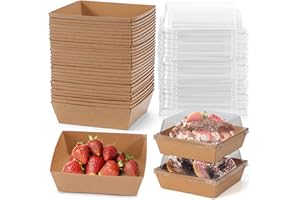 Cinccoke Mini Charcuterie Boxes with Clear Lids, 4.5x4.5 Inches 20 Pack Brown Dessert Boxes Square Disposable Bakery Boxes to Go Food Containers for Daughter, Wedding Party, Strawberries & Cookies