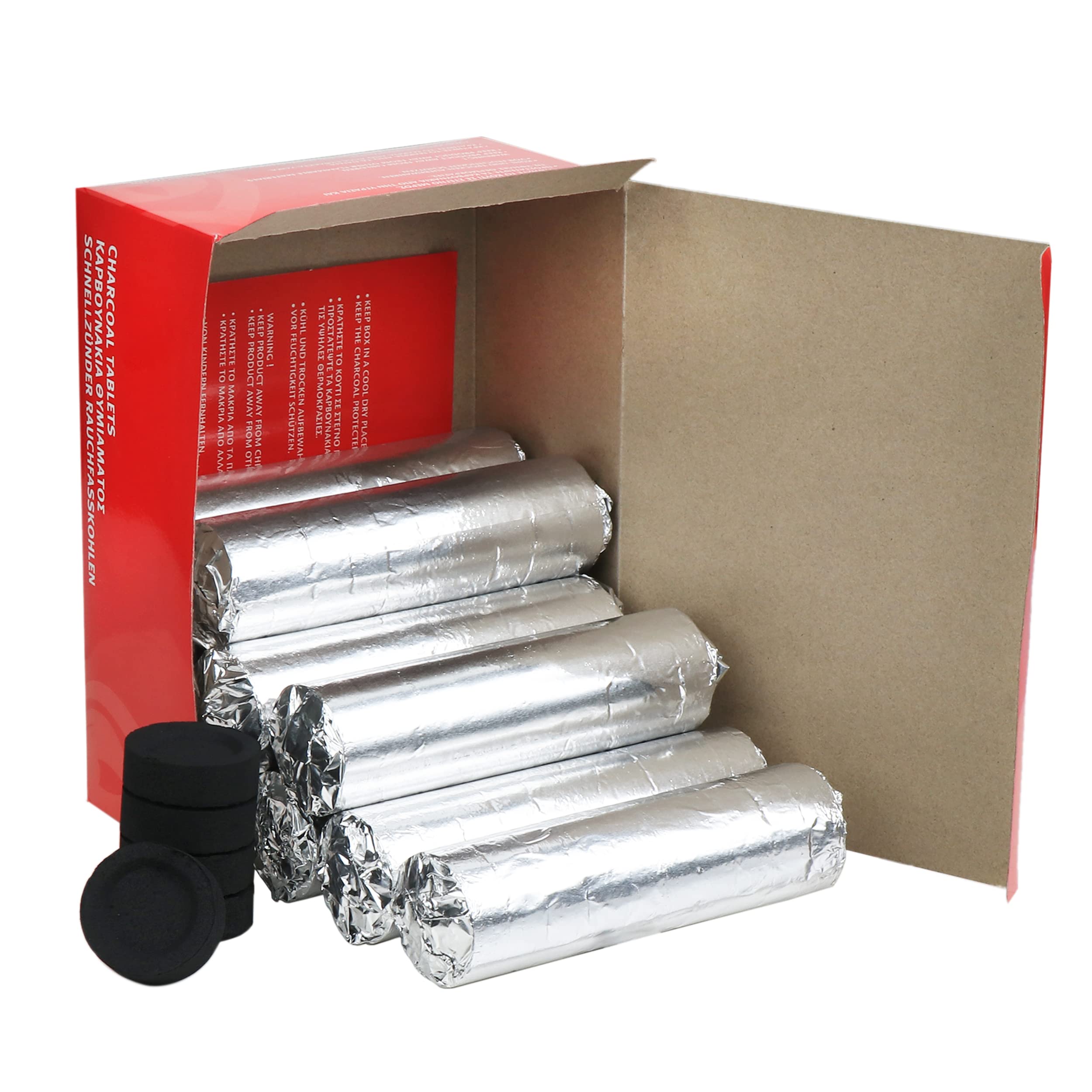 NKlaus 10 rolls of incense charcoal Ø 40mm 100 charcoal tablets fast igniting natural charcoal self-lighting charcoal Shisha fast lighter from Greece 1119