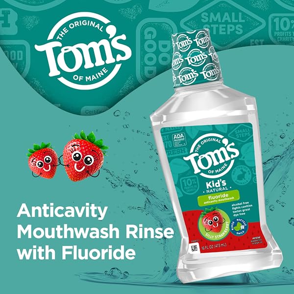 TOM’S OF MAINE CHILDREN’S ANTICAVITY FLUORIDE RINSE MOUTHWASH, SILLY STRAWBERRY, 16 OZ. 3-PACK