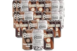 CHROMACAST Bravus Non-Alcoholic Brew Dark Stout Mixed Sampler 24 Pack - Oatmeal Dark, Peanut Butter Dark, Coconut Porter - 12oz Beer Cans