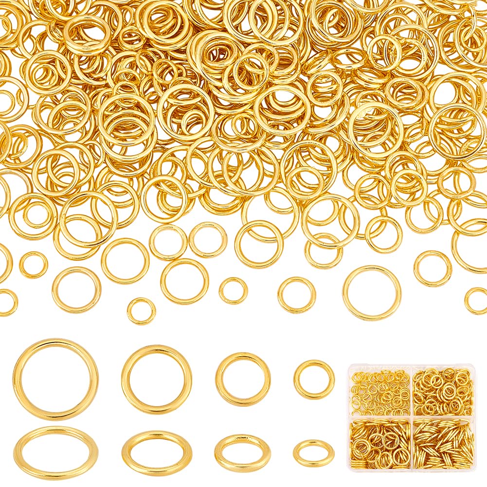 PH PandaHall 360pcs 4 Sizes Closed Jumps Rings, 6/8/10/12mm Brass Soldered Jump Rings 16~18 Gauge Golden Rings Chainmail Rings Jewelry O Rings Connector for DIY Earrings Bracelets Necklaces Keychain