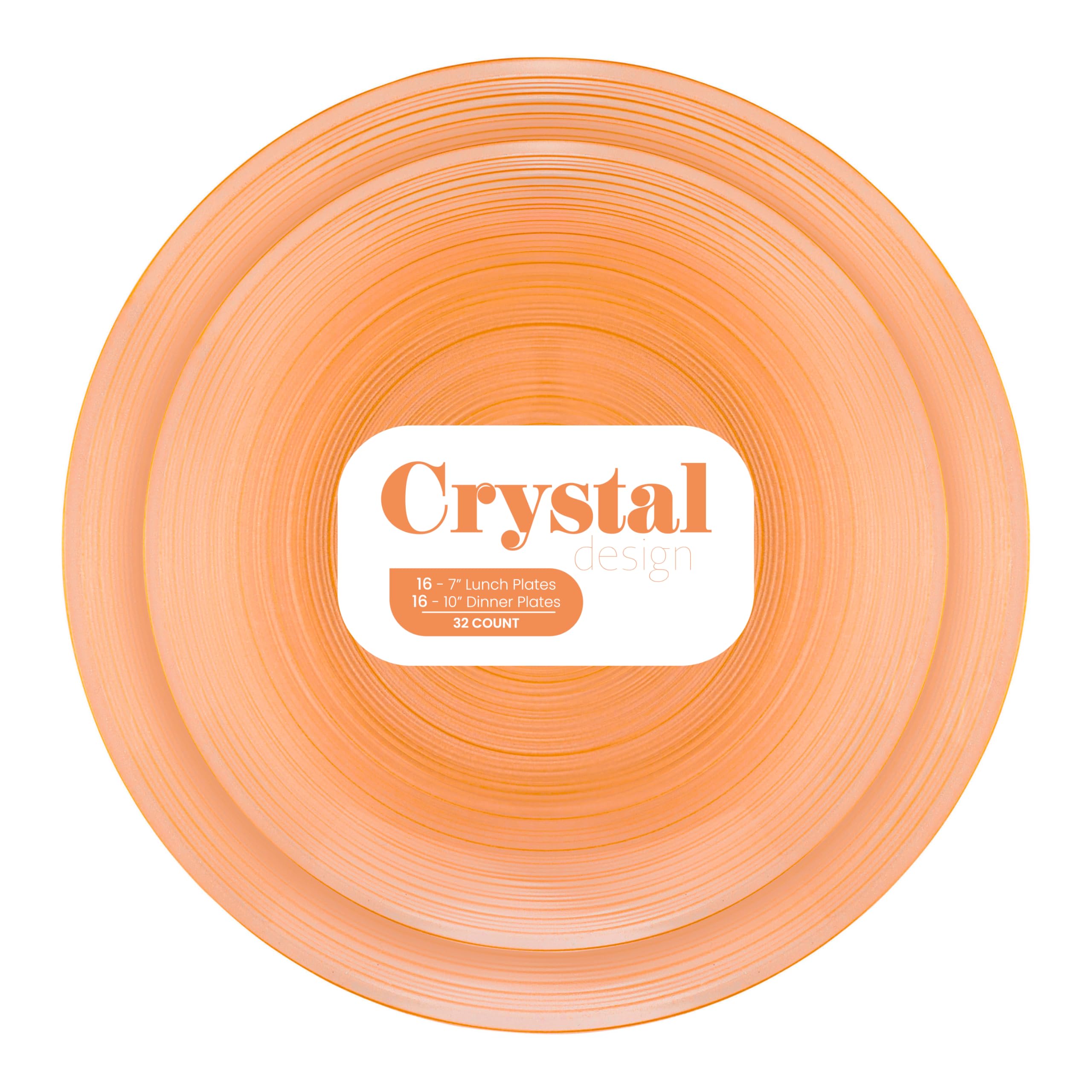 Photo 1 of PLASTICPRO 32 Pieces Crystal Design Plastic Plates Combo Pack 7 inch and 10 inch Elegant Disposable Plates, Transparent Peach
