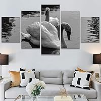 SIGNWIN 5 Panel Canvas Wall Art Bird on Water for Home Decorations Ready to Hang - 60