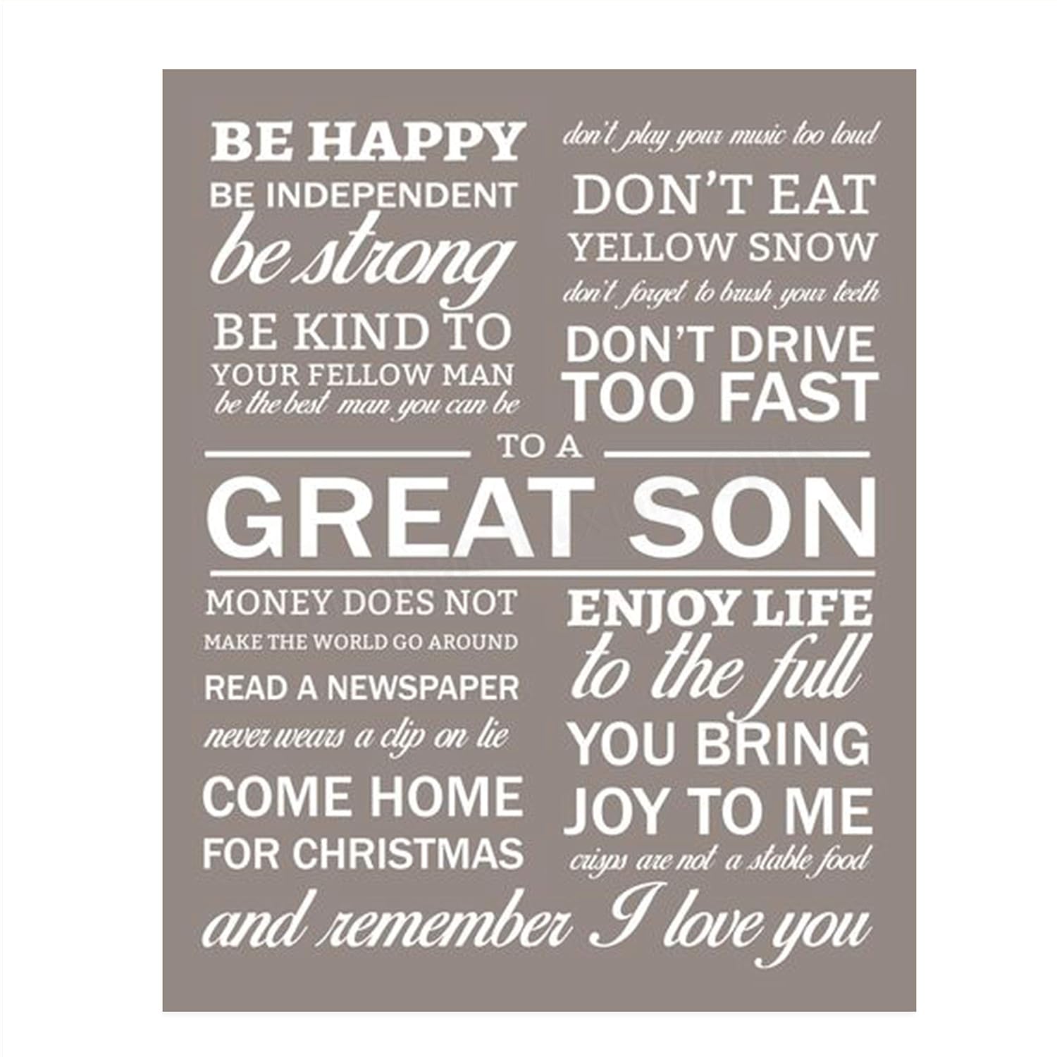 "To A Great Son" 8 x 10" Wall Art Sign"Words To Live By