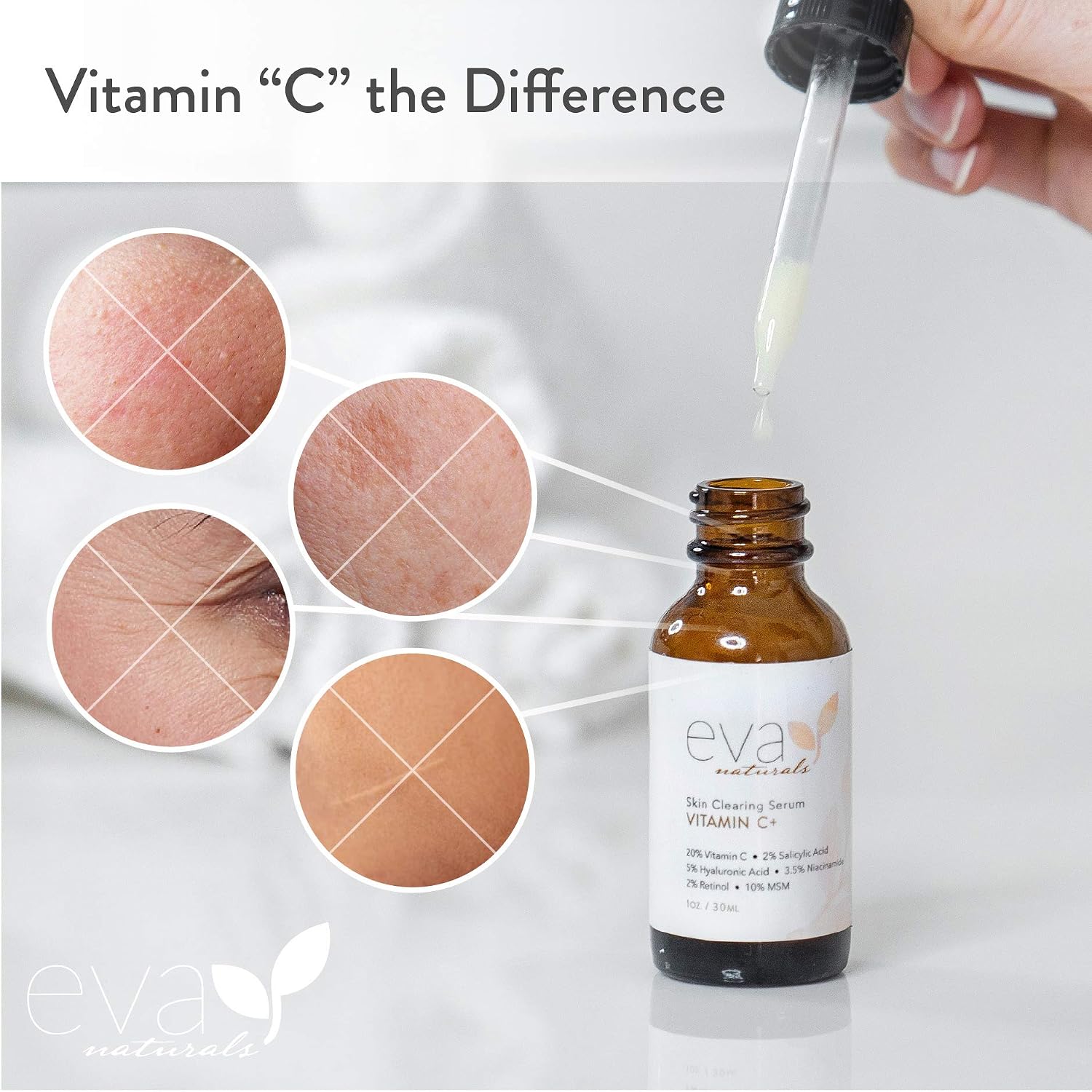 Eva Naturals Vitamin C+ Serum for Face, Anti-Aging Facial Serum with Niacinamide, Retinol, Hyaluronic Acid - Image 3