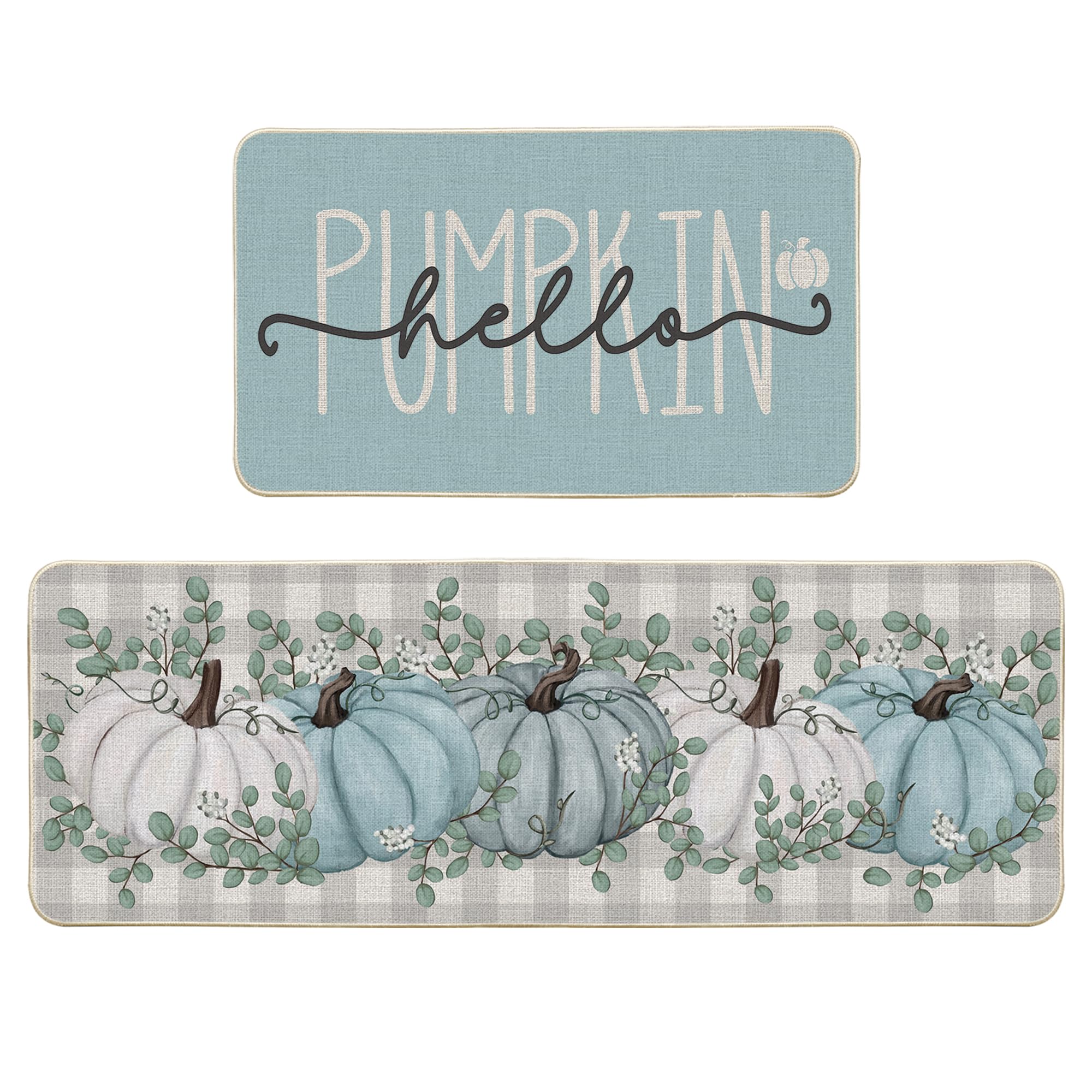 Artoid Mode Buffalo Plaid Hello Pumpkin Eucalyptus Fall Kitchen Mats ...