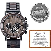 Threehoney 25th Anniversary for Men Gifts Engraved Wooden Watch 25 Years Wedding Anniversary Keepsake for Husband Boyfriend