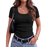 Zeagoo Womens Tops Short Sleeve Rib Knit Basic Tee Scoop Neck Fitted Shirt | Work casual clothes, ribbed summer fall layering