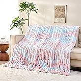 Viviland Faux Fur Throw Blanket for Bed Couch Sofa - Soft Cozy Furry Warm Throw - Comfy Shaggy Blanket - Machine Washable - Pink & Blue Fuzzy Plush Throw - 50"× 60"