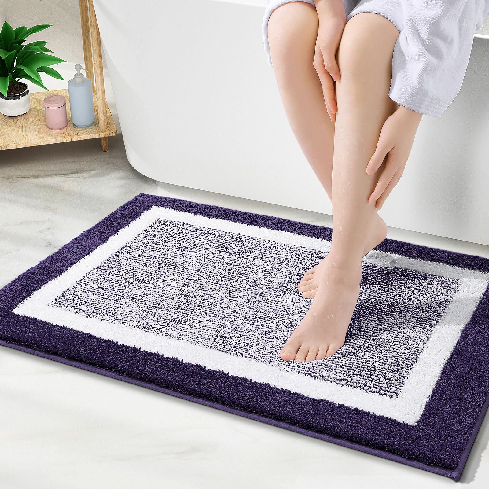 Photo 1 of OLANLY Bathroom Rugs 30x20, Extra Soft and Absorbent Microfiber Bath Mat, Non-Slip, Machine Washable, Quick Dry Shaggy Bath Carpet, Suitable for Bathroom Floor, Tub, Shower (Medium, Purple)