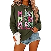 BIEISITI Merry Christmas Sweatshirt for Women Cute Xmas Tree Pullover Tops Graphic Long Sleeve Holiday Shirt