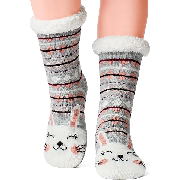 Chaussettes-chaussons Femme Antidérapantes - Motifs Animaux, Polaire épaisse, Pour L'hiver