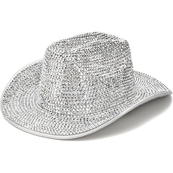 Womens Silver-Rhinestone-Western-Cowboy Hat with Diamond  display picture 3