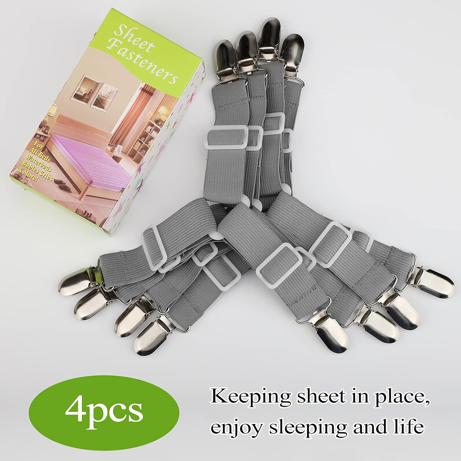 ACEDÉCOR Bed Sheet Holder Straps, Adjustable Triangle Elastic Mattress Sheet Corner Clips Suspenders Grippers Fasteners Sheet Keeper(4 Pcs Grey): Home & Kitchen