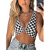 GEZOUR Sexy Crop Tops for Women Deep V Neck Sleeveless Workout Tops Plunge Ring Cleavage Corset Cropped Tank Top