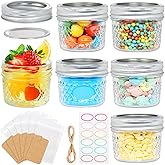 PUSKMAY 4oz Mini Mason Jars with Lids, Small Glass Jars with Decorative Accessories, Wide Mouth Glass Storage Canning Jar for DIY Crafts, Honey, Jam, Jelly, Party Favors (6 pack Split-Type Lid)