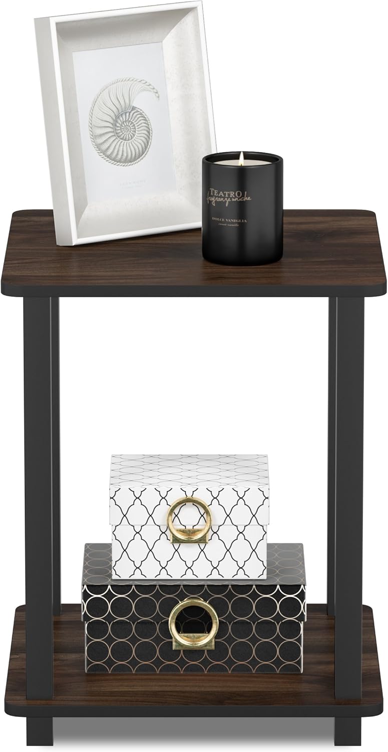 FURINNO Simplistic End Table, Columbia Walnut/Black: Furniture & Decor