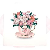 Floral Tea Delight, Quilling Card 3D - Unique Dedicated Handmade, Design Greeting Card for Birthday, Valentine's Day, Mothers Day, Spring, Fathers Day, Graduation, Wedding, Anniversary, Thank You, Get Well, All Occasion | 6" x 6"