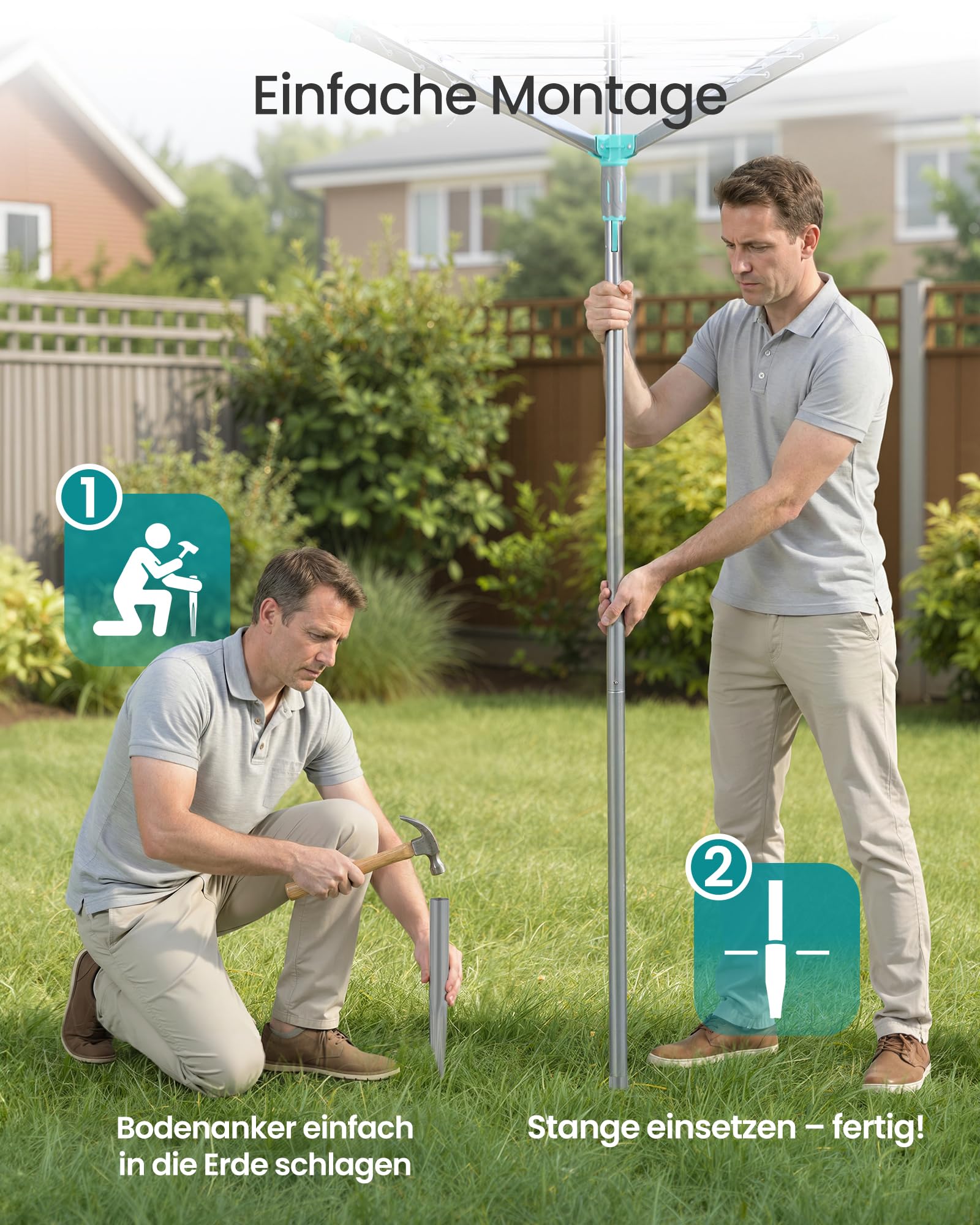 SONGMICS Wäschespinne, Wäscheständer, drehbar, klappbar, draußen, Garten, mit Wäscheklammern, Schutzhülle, silbern, 60 m Wäscheleine, für 6 Waschladungen LLR308EZ01 5