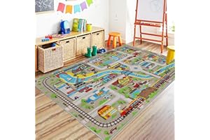 Capslpad Kids Rug for Playroom 3'3" x 5'2" Educational Learning Kid Play Area Rug Large Traffic Road Cars Play Mat for Kids Toy Nursery Rug Carpet for Living Room Home Decor, Tan