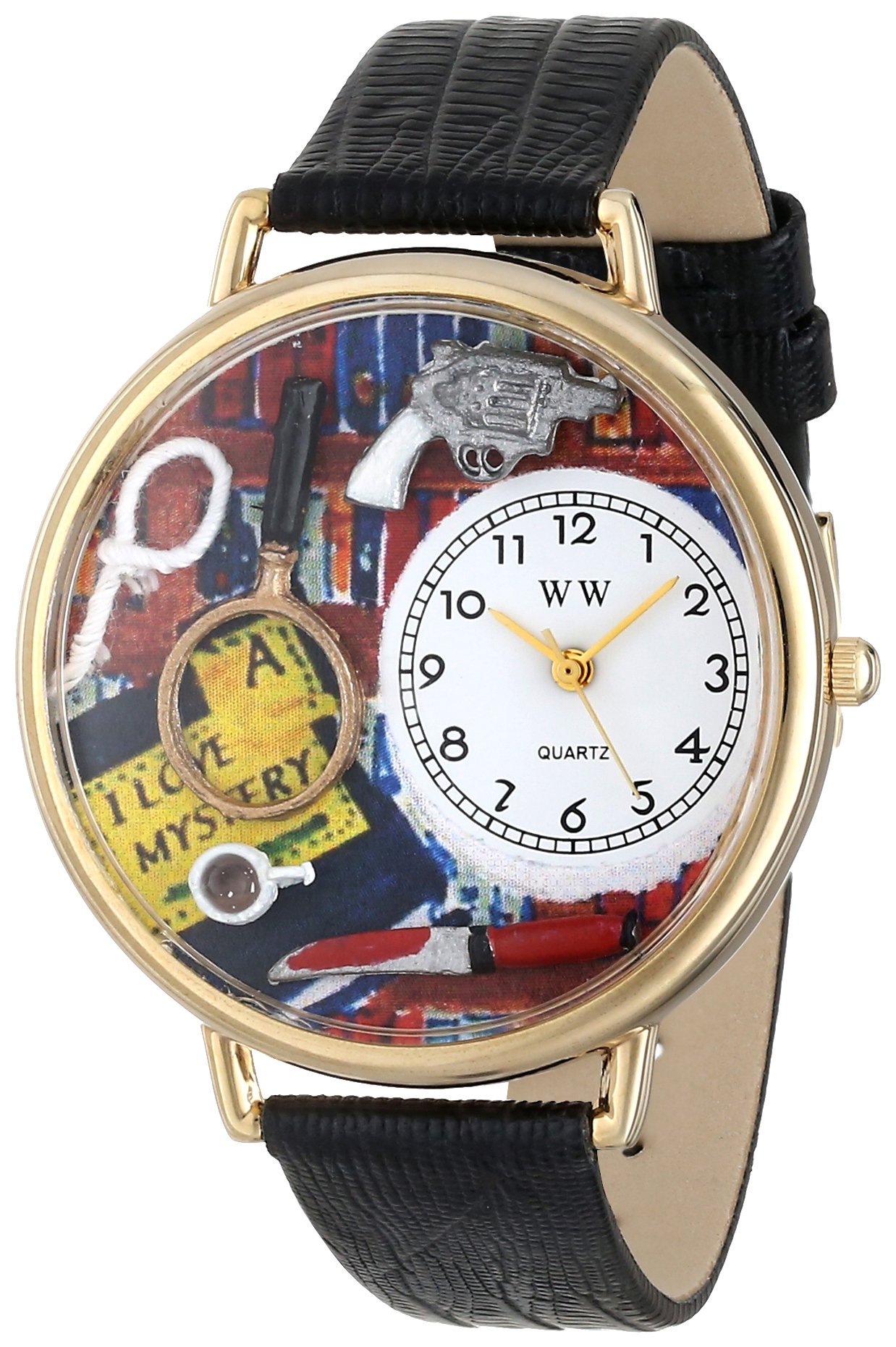 Whimsical Watches Mystery Lover Black Skin Leather and Goldtone Unisex Quartz Watch with White Dial Analogue Display and Multicolour Leather Strap G-0460002