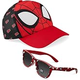 Marvel Spiderman Baseball Cap and Kids Sunglasses Set Breathable Adjustable Sun Hat 100% UV Summer Accessories Set Vacation Essentials Gifts for Boys (Red/Black)