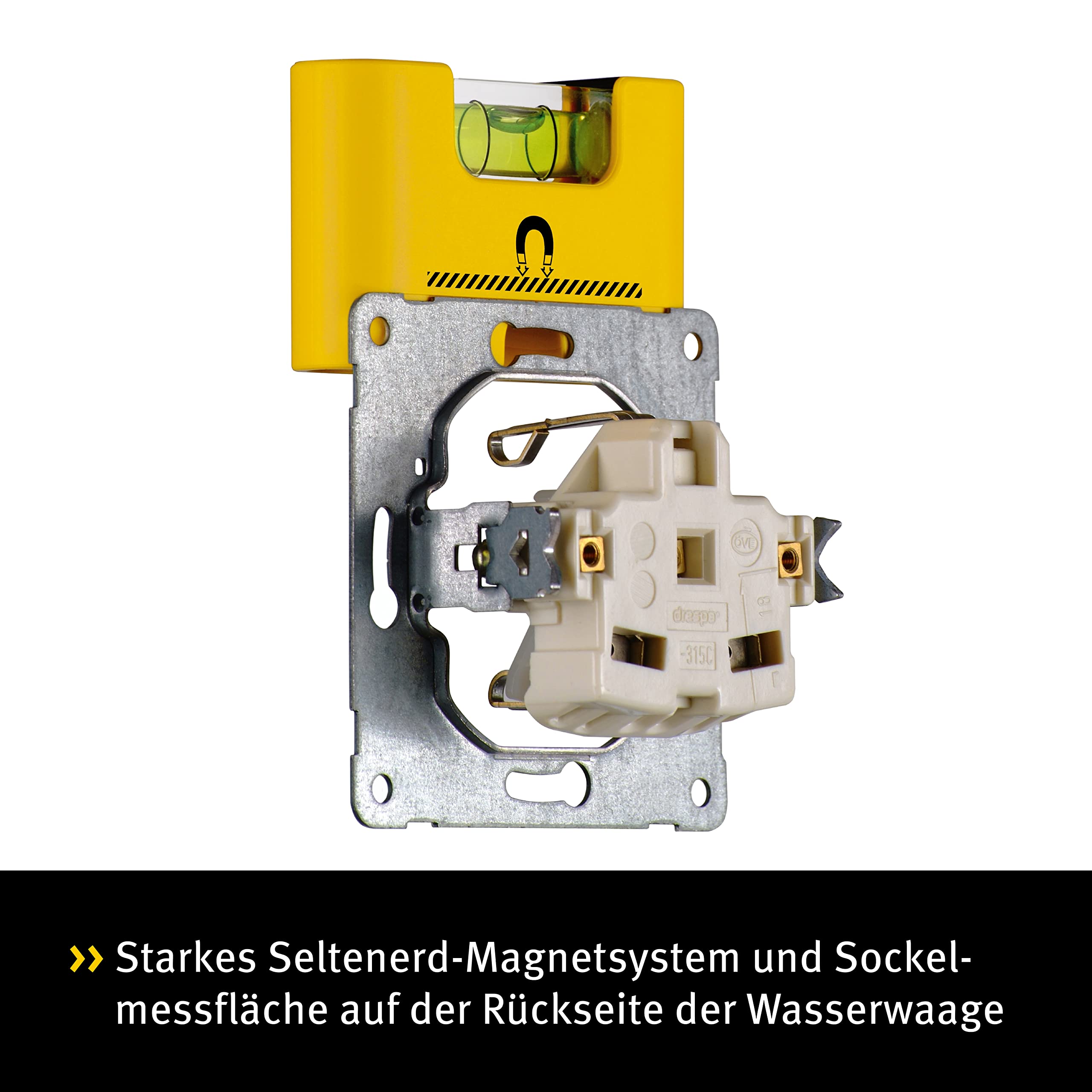 STABILA Mini-Wasserwaage Pocket Electric, 7 cm, starker Seltenerd-Magnet, 1 Horizontal-Libelle, Made in Germany, Gelb 3