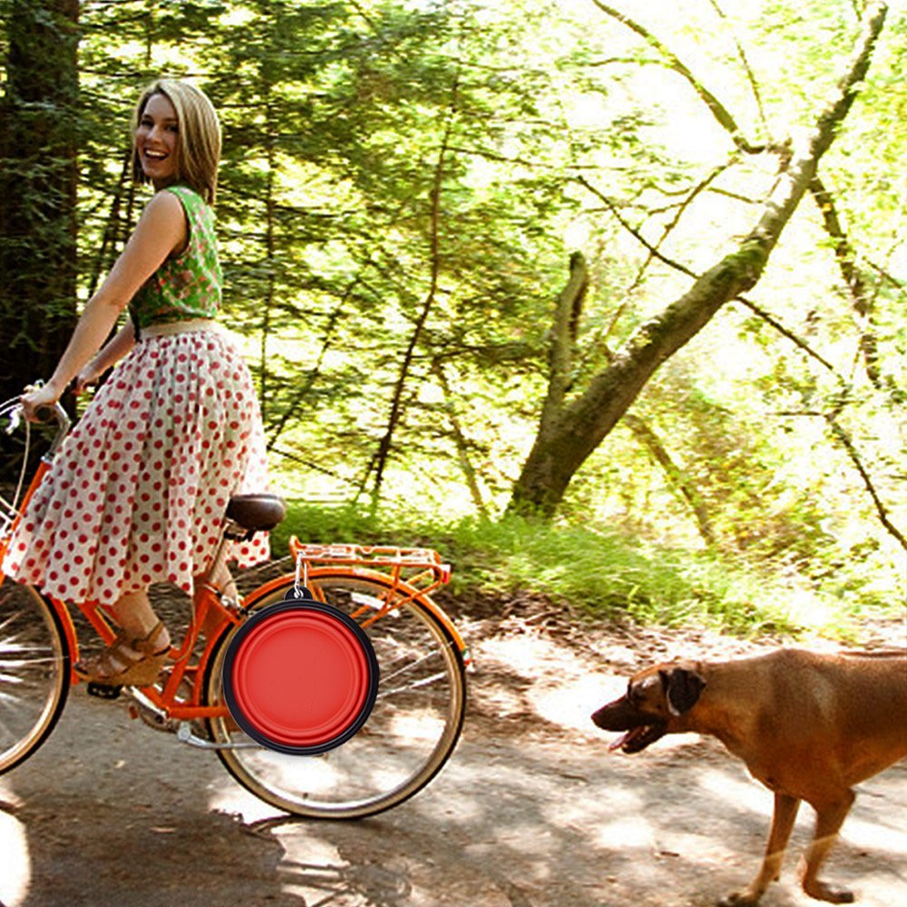 Guardians Extra Large Collapsible Dog Bowl, 102oz Portable Foldable Water Bowls Food Dishes with Carabiner Clip for Travel (Red)