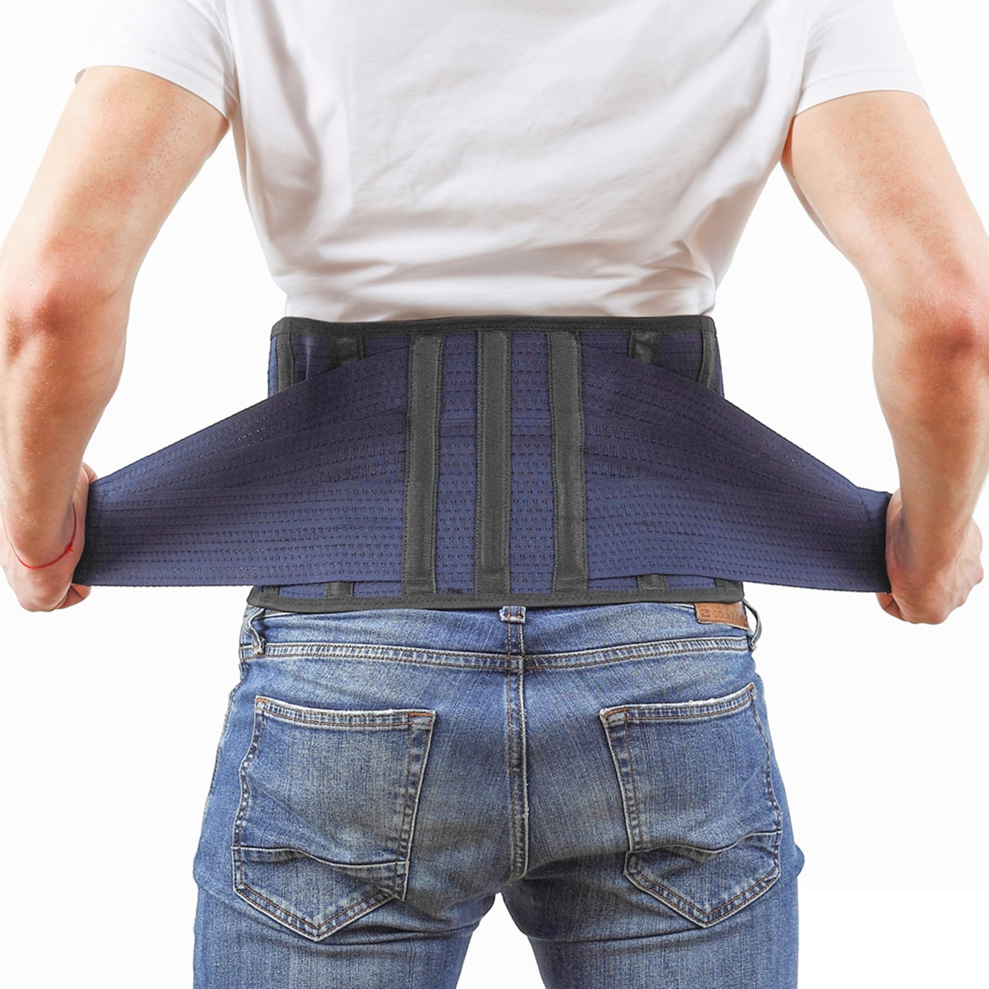 AVESTON Back Support Lower Back Brace for Back Pain Relief: Thin Breathable Rigid 6 ribs Adjustable Lumbar Support Belt for Men/Women Keeps Spine Straight and Safe – Medium
