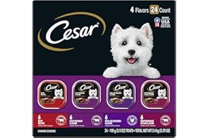 Cesar Wet Dog Food Classic Loaf in Sauce Beef Recipe, Filet Mignon, Grilled Chicken and Porterhouse Steak Variety Pack, 3.5 oz. Easy Peel Trays (24 Count, Pack of 1)