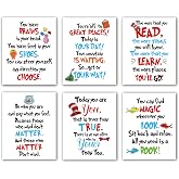 6PCS Doctor Cat Hat Poster, Red and Blue Cat Hat Decor for Reading Room, Print Wall Art Decoration for Classroom, 8x10 Inch