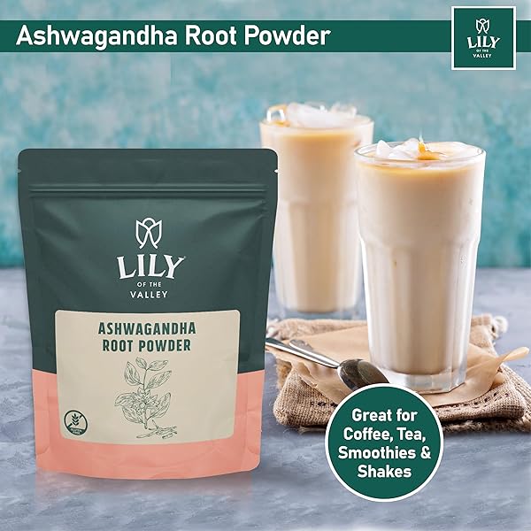 LILY OF THE VALLEY ASHWAGANDHA ROOT POWDER – WITHANIA SOMNIFERA – SOURCED FROM INDIA – NO FILLER NO ADDITIVES – INDIAN GINSENG VEGAN & GLUTEN FREE – PACKED IN RESEALABLE POUCH (16OZ, 453G)