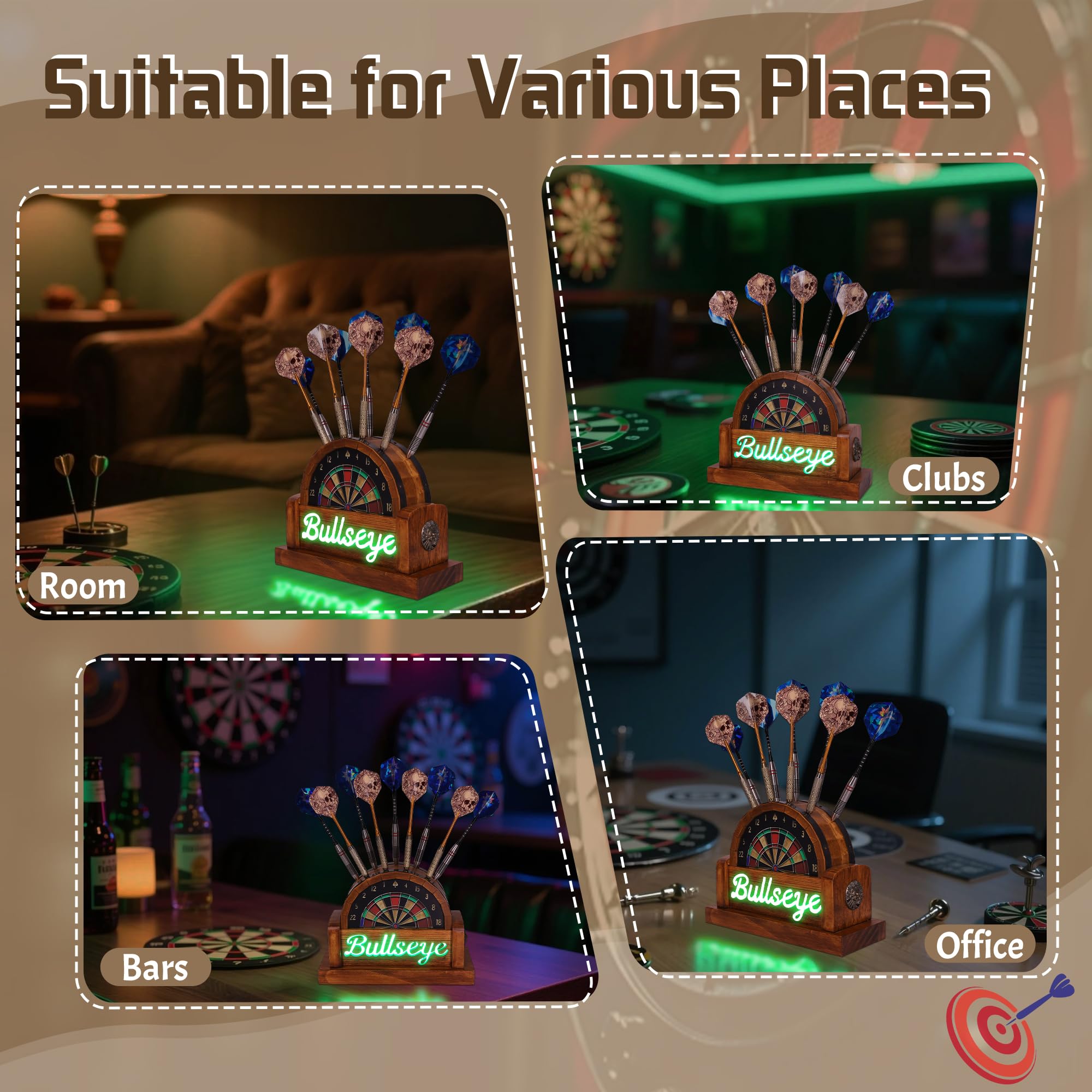 CoolGift Mart Beleuchteter Dart-Ständer, hölzerne Dart-Halter mit USB betrieben hält 9 Darts, Weihnachten Geburtstag Geschenke für Darts-Enthusiasten 6