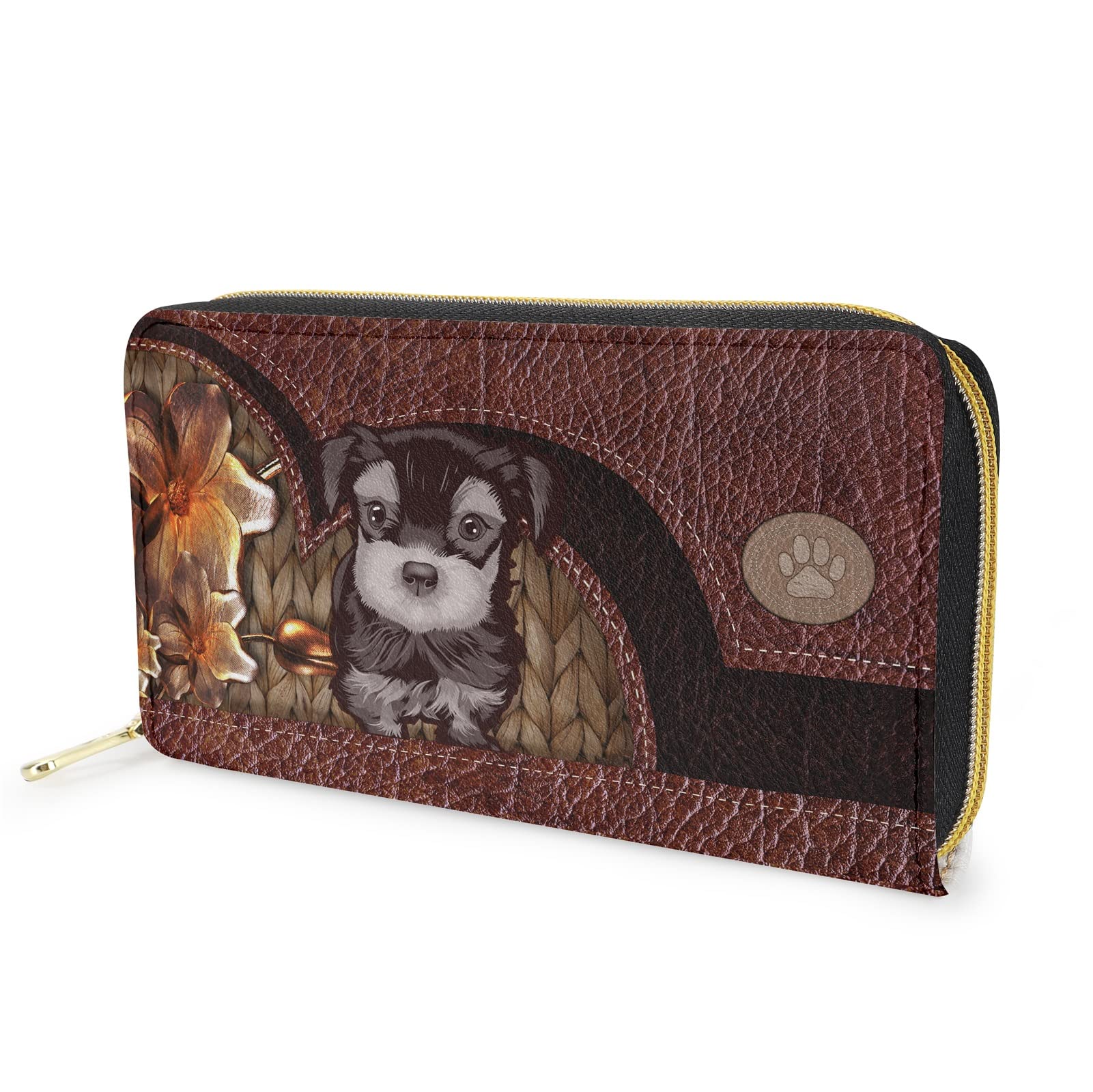 Dolyues Cute Cartoon Dog Puppy Schnauzer Print Women Clutch Zip Wallet with Coin Pocket Long Pu Leather Phone Case Bags Purse