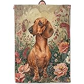 Vintage Floral Dachshund Theme Blanket Gifts for Women Girls, Soft Warm Lightweight Flannel Throw Blankets for Living Room Home Sofa Travel Decor 50" x 60"