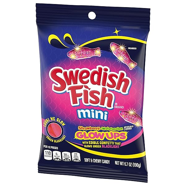 SWEDISH FISH MINI GLOW UPS STRAWBERRY-WATERMELON SOFT & CHEWY CANDY, 6.7 OZ