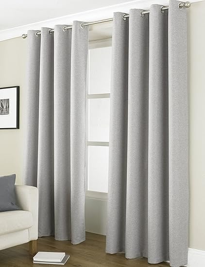 Pair Of Light Grey Linea Curtains Blackout Thermal Ring Top Eyelet